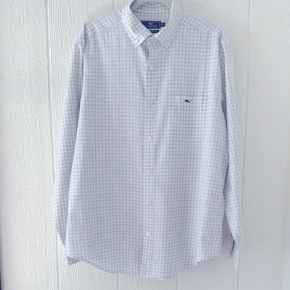 Vineyard Vines Classic Fit Tucker Shirt – White & Light Gray, Size Large - Picture 2 of 5